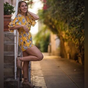 Floral Yellow Romper with peek a boo sleeves